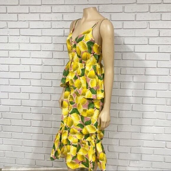 Farm Rio Fresh Lemons Ruffle Midi Dress S – NWT, Lemon Print, High-Low Flounce - Picture 4 of 12